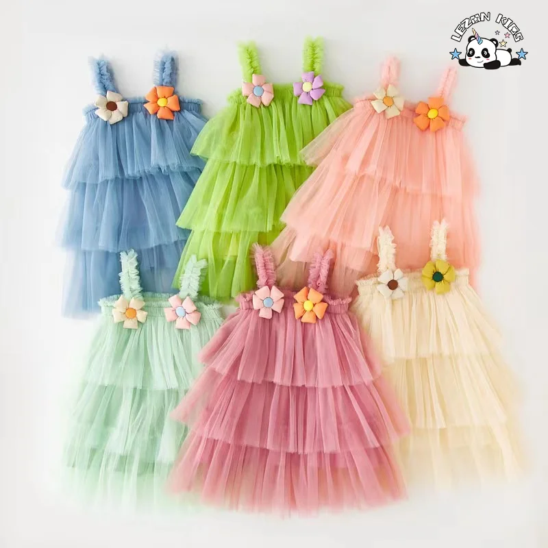 LEZONKIDS - Vestido de tule tufado sem mangas personalizável para meninas, vestido de tule fofo para crianças